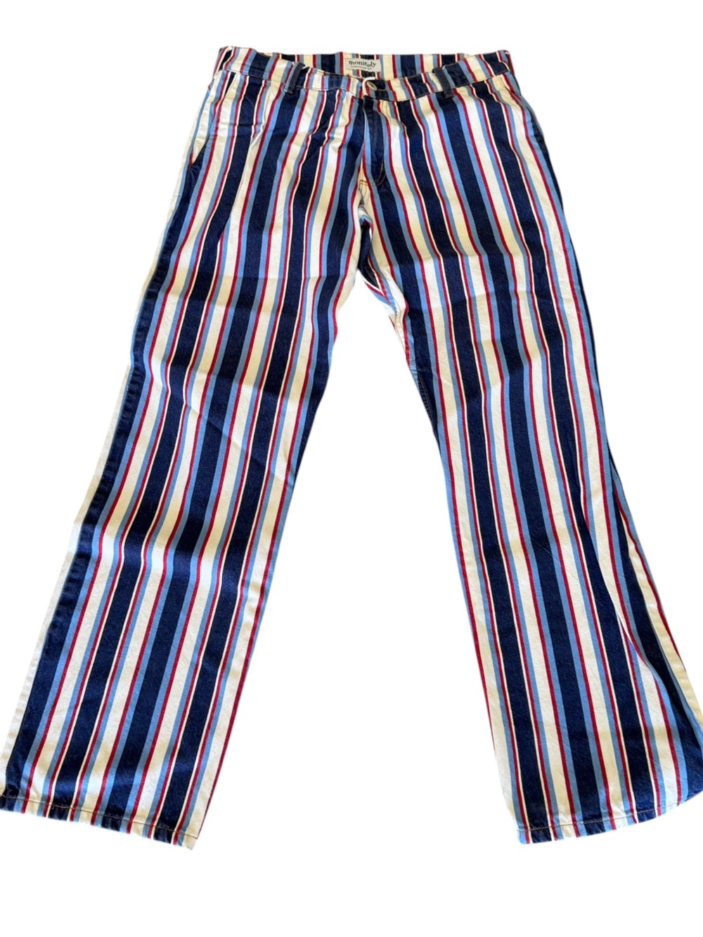 Retro Monitaly High End Striped Wide-Leg Pants Funky Red White & Blue Men’s 36
